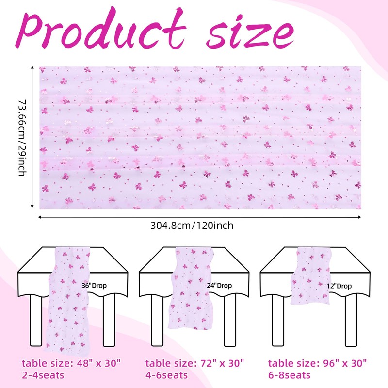 Pink Bow Tulle Table Runner Glitter Metallic Foil Fabric 29