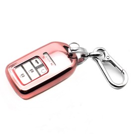 INFIPAR Fit for Honda Civic CR-V CR-Z Fit Accord Odyssey Clarity HR-V Insight Passport Pilot Ridgeline Crosstour TPU Key Fob Cover Case Shell Holder Keyless Entry Sleeve Accessories, Pink