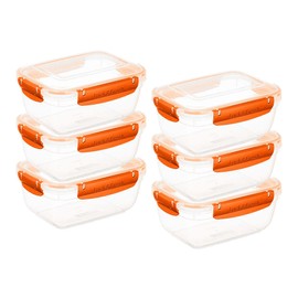 Superio Plastic Food Storage Containers, Airtight Lids, 48 oz., Orange, 6 pack