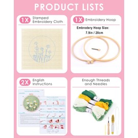 Punch Needle Kit, Daisy Punch Embroidery Kits for Adults Beginner, Tool with Punch Needle Fabric, Hoops, Yarns and Sewing Needles