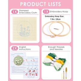 Punch Needle Kit, Daisy Punch Embroidery Kits for Adults Beginner, Tool with Punch Needle Fabric, Hoops, Yarns and Sewing Needles