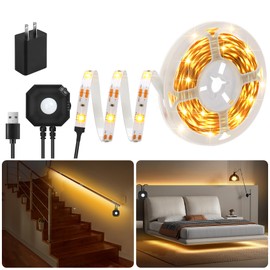 Taormey Motion Sensor Under Bed Lights, 9.8Ft Warm White LED Strip Lights Motion Activated Bed Light, USB Powered Motion Sensor LED Strip Night Lights for Bedside Bedroom Under Cabinet Stair Closet