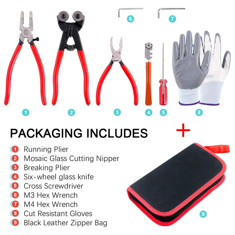 Hilitchi 8Pcs Wheeled Glass Tile Nipper Running Plier Breaking Grozer