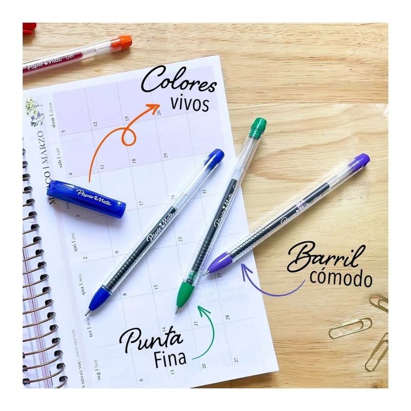 Bolígrafos De Gel Paper Mate 6 Pzas Punta Fina 0,6