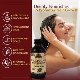 Okay Pure Naturals Extra Dark 100% Pure Black Jamaican Castor Oil - Castor Oil for Hair Growth for Men & Women, Moisture for Skin, Face, Scalp, Eyelashes, Eyebrows - 4 oz Glass Bottle (Pack of 2)