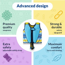 Limmys Premium Toddler Swim Vest - Toddler floaties, and Buoyancy Swimming Aid - Modern Design Swimming Vest for Boys, Girls and Babies - Drawstring Bag Included