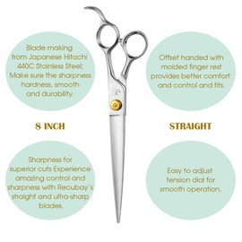 Recubay Gold Mantis Professional Dog Shears,8.0" Straight Shear For Thick Long Hair Large Dog Cat