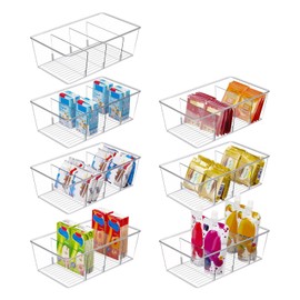 Pantry Organizers and Storage,Kitchen Organizers and Storage for Fridge,Drawer and Refrigerator - Spice Organization for Cabinet,Clear Plastic Stackable Organizer Bins with 3 Dividers (7 Pcs)