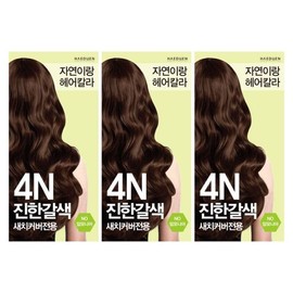 Jayeonirang Hair Color Dye 4N Dark Brown 1+1+1 Gray Hair Cover / 자연이랑 헤어칼라 염색약 4N 진한갈색 1+1+1 새치커버