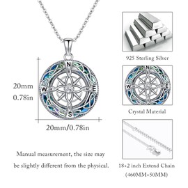 Compass Necklace for Women 925 Sterling Silver Crystal Celtic Knot Compass Pendant Necklace Graduation Travel Jewelry Gifts for Women, Sterling Silver, Crystal
