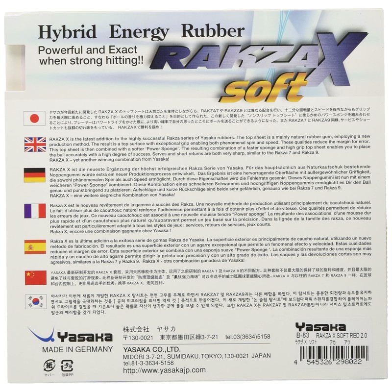 Yasaka Rakza X Soft Table Tennis Rubber (Max, Red)