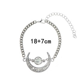 EEQQBZ Glow in The Dark Silver Crescent Moon bracelets - Glowing Blue Moon Charm - Magical Fantasy Fairy Glowing bracelets - Glow Jewelry (Silver Blue Green)