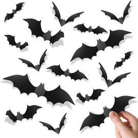 Piteno® 140 piezas de calcomanías de murciélagos para decoración de Halloween, suministros para fiestas, calcomanías realistas de murciélagos negros 3