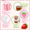 FYSUIMU 50Pcs Strawberry Disposable Plastic Cups with Lids and Straws