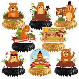 Groundhog Day Honeycomb Centerpieces 8Pcs Happy Groundhog Day Table Decoration Groundhog Birthday Party Decoration Weather Forecast Spring Centerpieces for Table Groundhog Baby Shower Supplies