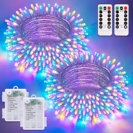 JMEXSUSS - Paquete de 2 luces de Pascua que funcionan con pilas para interiores y exteriores, total de 66 pies, 200 luces LED multicolor de Pascua para decoración de casa, porche, patio, jardín, árbol