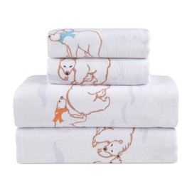 Flannel Sheets Twin Size Rich Cotton -High GSM Flannel Bed Sheet Deep Pockets - Warm & Cozy Flannel Sheet Set for All Seasons (Snow Bear)