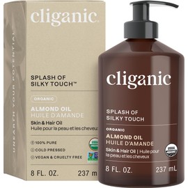 Cliganic Organic Sweet Almond Oil, 100% Pure (8oz) - for Skin & Hair, Nourishing Carrier Oil for Face & Body (Packaging May Vary)