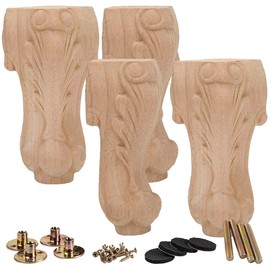 La Vane 10 inch / 25cm Wooden Furniture Legs, Set of 4 European Style Solid Wood Carving Furniture Replacement Feet Decoration for Sofa Cabinet Wardrobe Table Loveseat