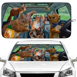 Funny Squirrel Car Windshield Sun Shade Foldable Sunshade Front Window Cover Sun Visor Protector Accessories for Truck SUV (64x32 inches)
