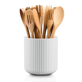 Maison Neuve Taylor Ceramic Embossed Utensil Holder in White, Fluted Design, Matte White Kitchen Organizer, Modern Ceramic Crock, Dishwasher Safe, Modern Home Decor, Utensil Caddy, Printed Gift Box