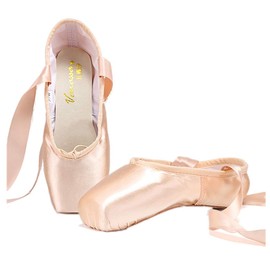 Nexete Ballet Dance Pointe Shoes, Dance Slippers Ballet Dance Flats with Toe Pads & Ribbons, for Girls Women Black Pink Red (6.5, Pink)