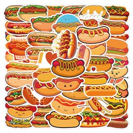 Hot Dogs Aufkleber für Laptop(50PCS),Geschenk für Kinder Jugendliche Erwachsene,Hot Dog Wasserdicht Vinyl Stickers für Auto,Motorräder Fahrrad Gepäck Scrapbook,Skateboard Gitarre