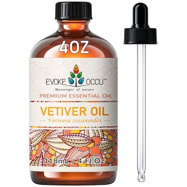 EVOKE OCCU Vetiver Essential Oil 4 Fl Oz, Pure Vetiver Oil for Skin, DIY Candle Soap Making - 118ml