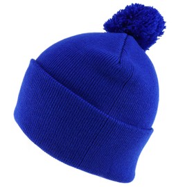 Armycrew Solid Pom Pom Winter Soft and Stretch Knit Beanie - Royal