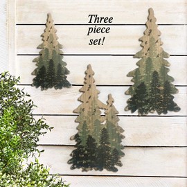 Limygus Wooden Christmas Tree Woodland Wooden Wall Art Paintings Wooden Bushes Wall Decorations Christmas Decorations Set of 3