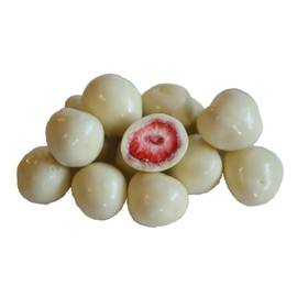 Erdbeeren in feiner weißen Schokolade, gefriergetrocknete Erdbeeren im weißen Schoko Mantel, leckerer Trockenfrüchte Schoko Snack, Einzelpack/250g