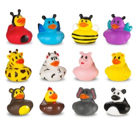 Playbees - Juego de 12 patos de goma para niños, juego sensorial, alivio del estrés, relleno de medias, regalos de cumpleaños, baby shower, incentivos de aula, playa de verano y actividades en la piscina