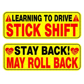 Learning to Drive Stick Shift Car Magnet - Colorful, Reflective, Weather-Resistant - Rectangular 10 x 3 in (Yellow/Black)