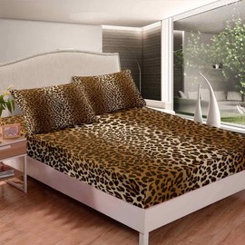Leopard Print Fitted Sheet Luxury Cheetah Printed Bed Sheet Set for Girls Women Wild Animal Theme Fitted Sheet 140 x 200 cm Wildlife Style Decor