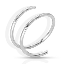 LUCKYJEWUS Double Nose Ring Hoop for Single Piercing, 14k Gold Filled or Sterling Silver Spiral Twist Nose Hoop for Women Men (Silver -22g, Right Side-9mm)