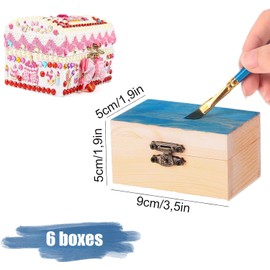 Small Wooden Treasure Chest Box, Rectangular Wooden Treasure Chest, Mini Wooden Treasure Chest, Craft Set, Crafts, for Storage and Decoration, Pack of 6