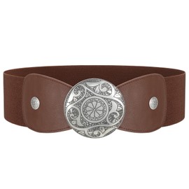 LEACOOLKEY Women Wide Elastic Belt Western Buckle Vintage Strecth Waist Belt for Dress