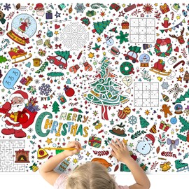 GWHOLE Christmas Activity Pack 100 * 70 cm Christmas Colouring Giant Colouring Poster Colouring Roll Christmas Table Cloth Drawing Paper for Christmas Activity Xmas Decorations