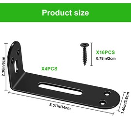 Pack of 4 Angle Connectors, Adjustable Mounting Brackets, 140 x 60 mm, 90 Degree Adjustment Angle Corner Braces, Adjustable L-shape Metal Angle with 2 Slot Corner Brackets, Wall Brackets, Wood