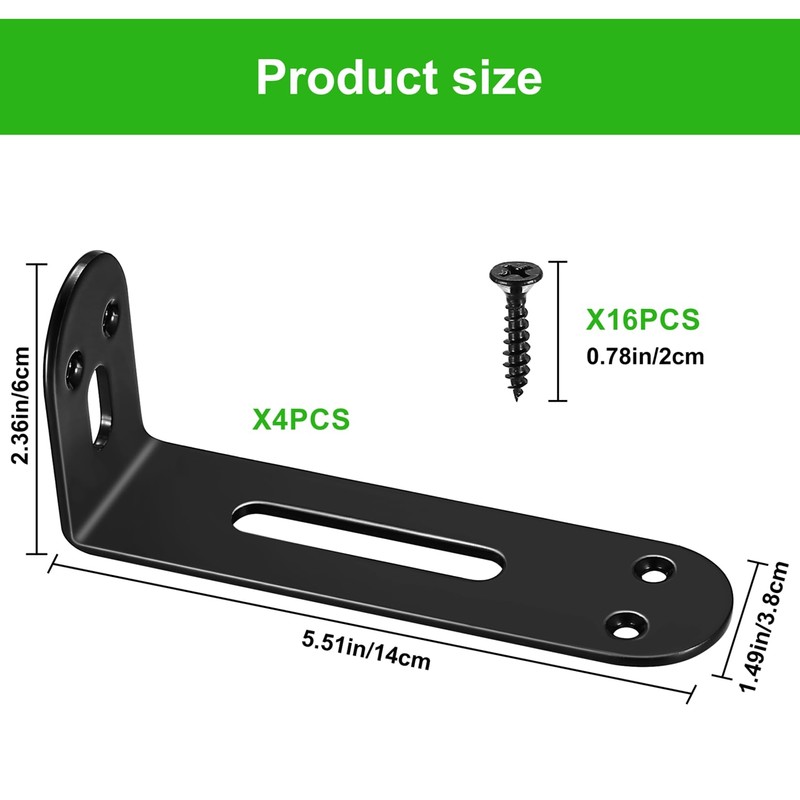 Pack of 4 Angle Connectors, Adjustable Mounting Brackets, 140 x
