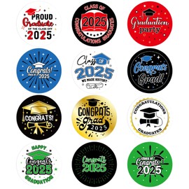 360Pcs 2025 Graduation Stickers, 1.5 Inch Round Class of 2025 Congrats Grad Stickers Graduation Labels Sticker for Envelope Seals Candy Bags Greeting Cards Treat Bags