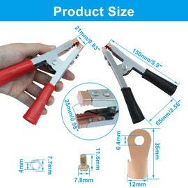 Jiozermi 2 Pcs Insulated Alligator Clips, 600A Heavy Duty Alligator Clamps Electrical Battery Crocodile Clamps for Car Loading Truck Vehicle Boat Battery Electric Test