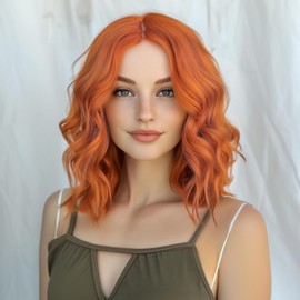 PORSMEER Women's Short Bob Curls Wig for Afro / Women / Girls Natural Middle Part Hair Wig Party / Costume Without Lace Front Wig (Orange)