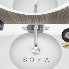 SOKA Centerset Bathroom Faucet 2 Handles 4 Inch Commercial Hand Sink Touch Faucets 3 Hole Bathroom Sink Faucet-Gooseneck, Matte Black