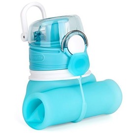 Valourgo Botella de Agua Plegable, de Silicona, Plegable, con válvula a Prueba de Fugas, sin BPA, Azul Agua, 21 onzas