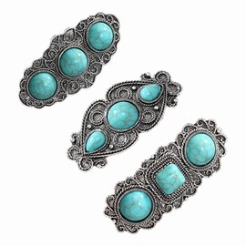 KOVOLITU Turquoise Decorative Hair Barrettes for Women 3 PCS Western Sliver Hair Clips 2.36 Inch Metal Hair Barrette Accessories