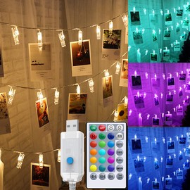 Solhice Photo Clip String Lights Color Changing 50 LEDs, 20ft RGB Pictures Display Hanging LED Fairy Lights USB Powered, Remote Control with Timer for Bedroom Dorm Decor, Gift for Girls