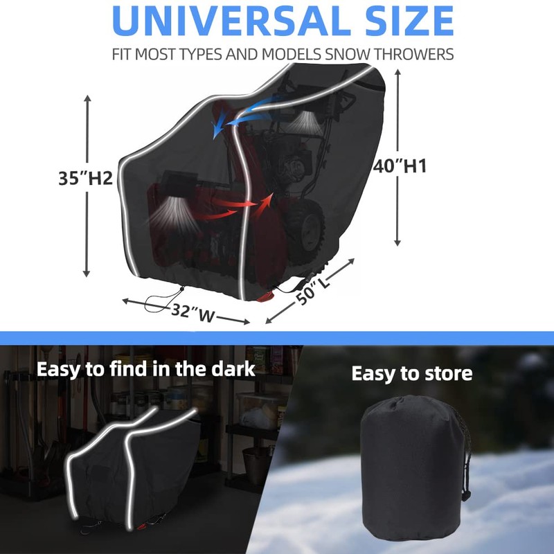 zenicham Heavy-Duty 600D Fade and Crack Resistant Snow Blower Covers,