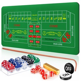 Leyndo Craps Tabletop Game Set, Includes 35" x 70" Rubber Craps Tabletop Layout Mat, 36" Rattan Stick, Casino Grade AAA 19mm Dice, 3 Inch On/Off Buttons and 100 Poker Chips with Case