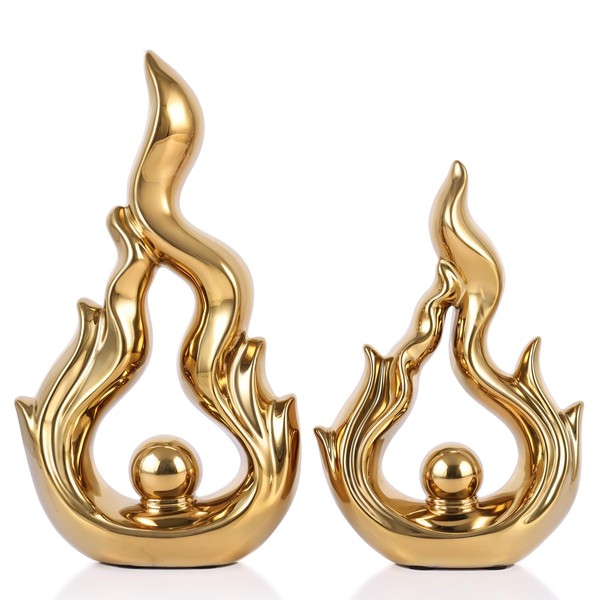 2 Pcs Gold Ceramic Sculptures for Home Decor, Modern Abstract